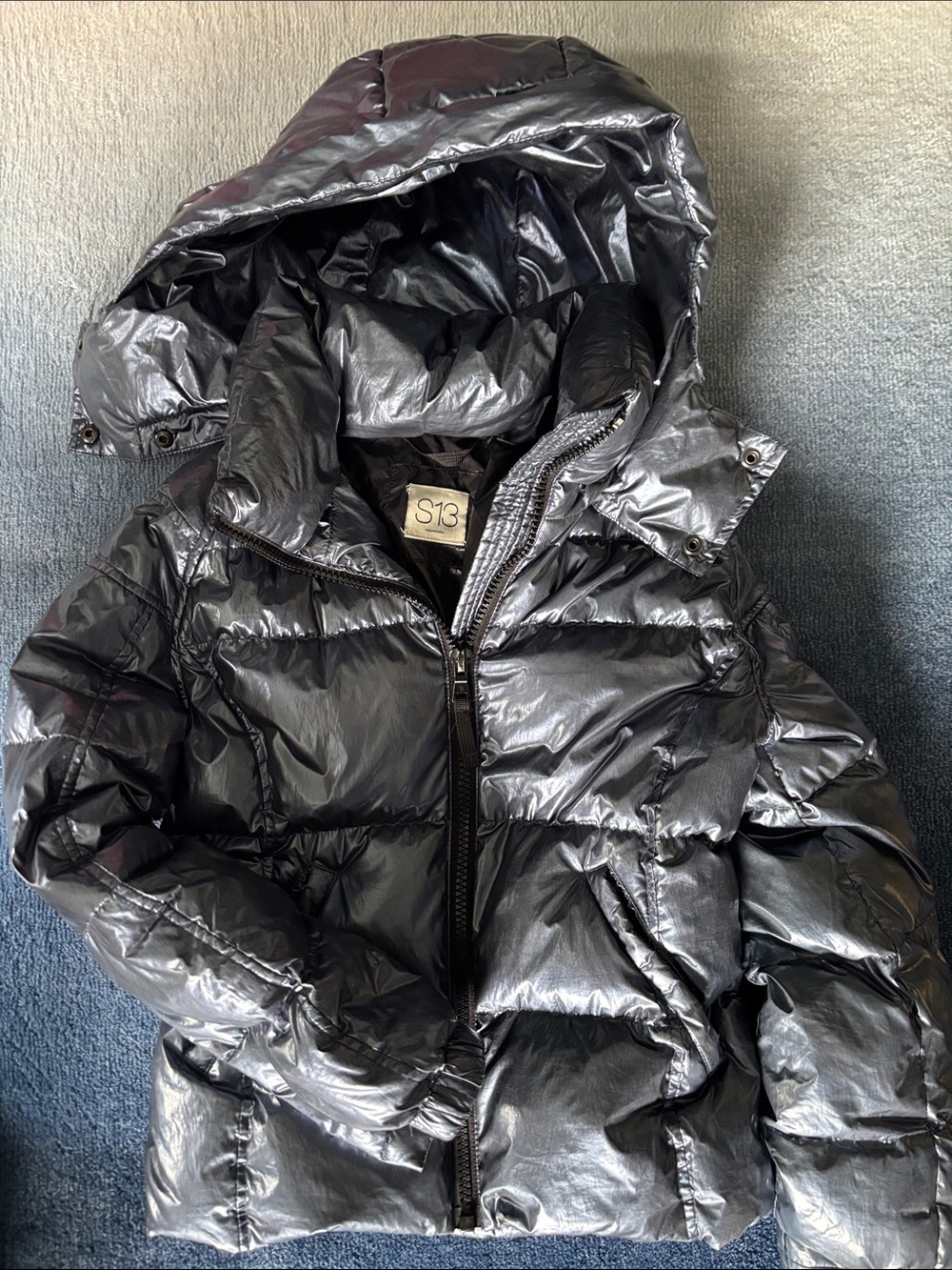 S13 Glossy Blue kids Hooded Puffer Jacket